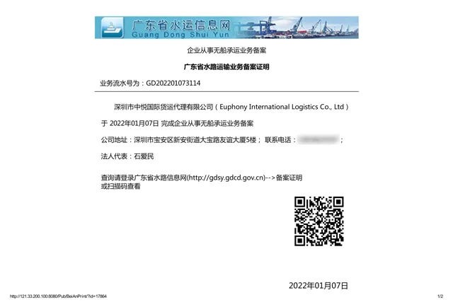 China NVOCC filing certificate