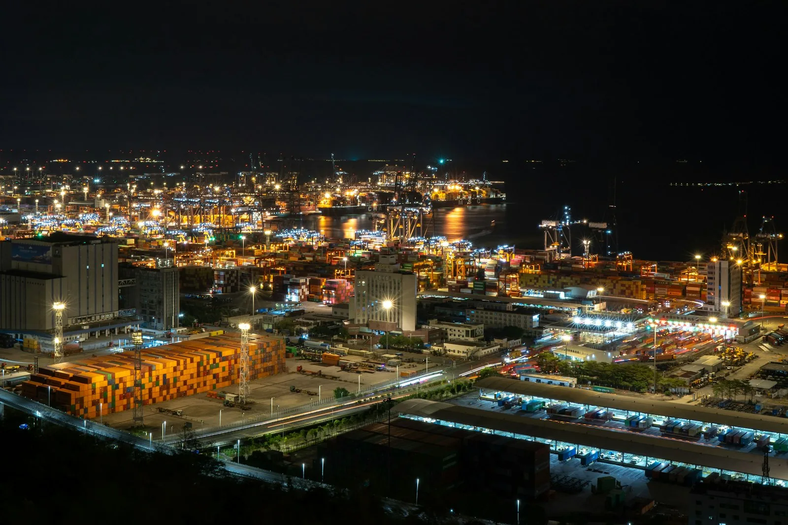 Container port at night